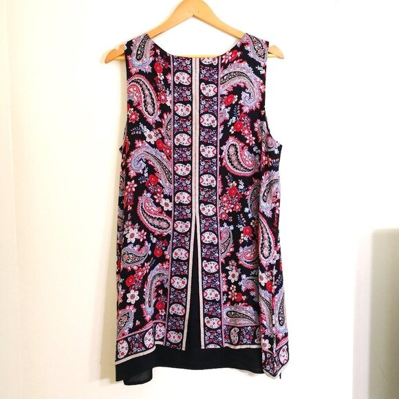 J. Jill Sleeveless Paisley Print Split Back Layered Long Tunic Top Size L - Picture 4 of 6